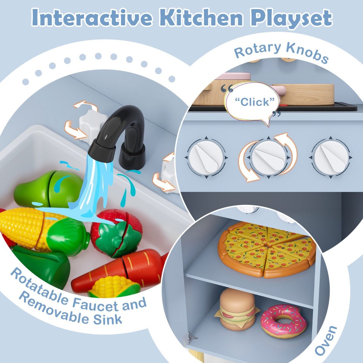 Livsk costway speelgoedkeuken voor kinderen met licht en geluidseffecten inclusief koksmuts schort en 11 witte accessoires