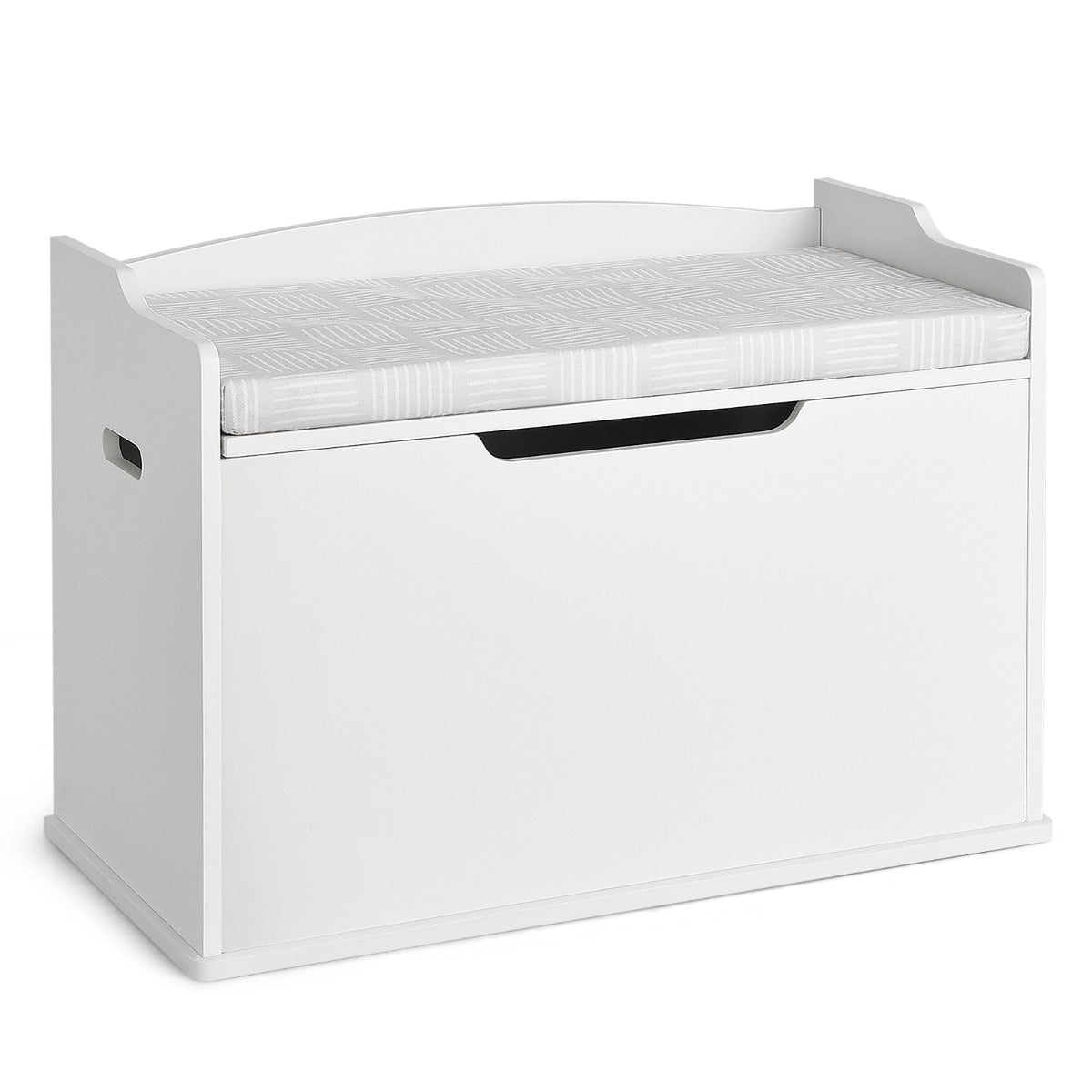 LIVSK Opberg- en Zitkist - Grote Capaciteit - Veiligheidsscharnier - Zacht Kussen - Minimalistisch Design - Wit