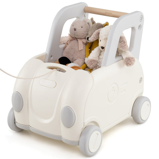 LIVSK Kinderloopwagen - Opvouwbare Zitting - Trekkoord 70 cm - Veilig HDPE - Voor 18-36 maanden - Wit