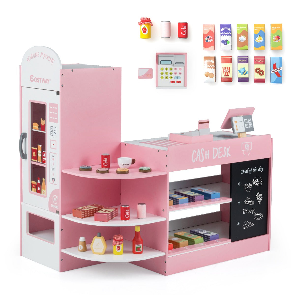 Livsk costway speelgoedwinkel voor kinderen van 3 tot 8 jaar met een breed assortiment aan accessoires 1 2