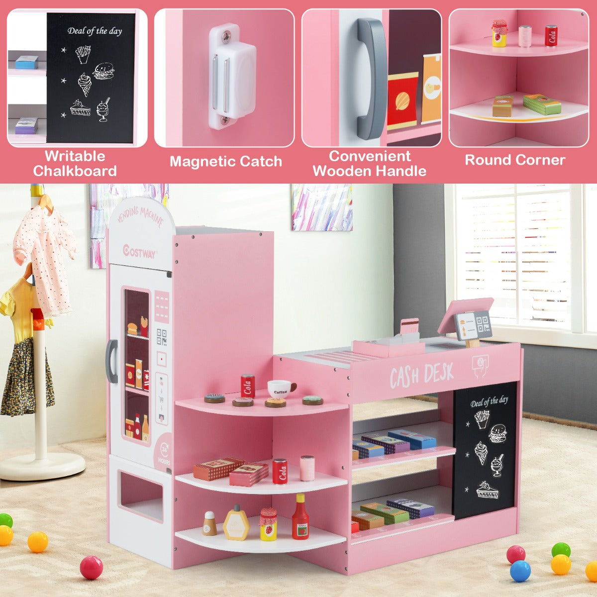 Livsk costway speelgoedwinkel voor kinderen van 3 tot 8 jaar met een breed assortiment aan accessoires 5 2