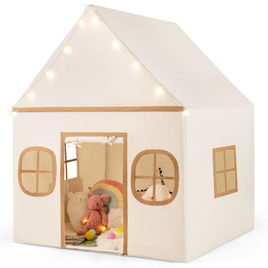 LIVSK Kindertent met Sterrenlichtjes - Ruimte voor 3 Kinderen - Duurzaam Polyester-Katoen - Zachte Koraalpluche Mat - 120 x 101 x