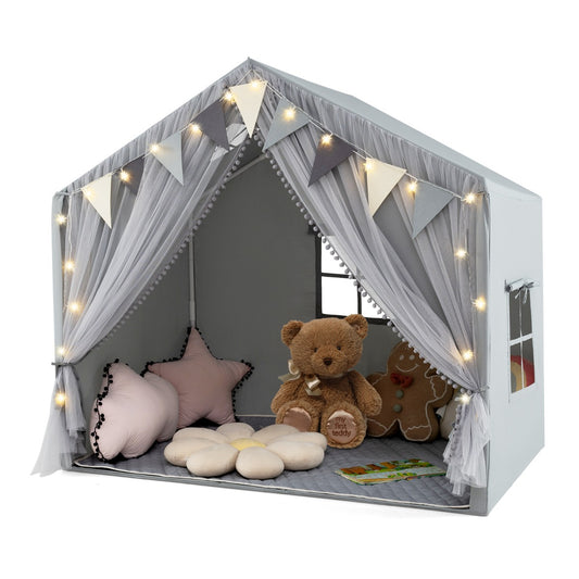 Livsk costway speelhuis voor kinderen kindertent met mat en verlichting speeltent voor kinderen prinsessenspeelhuis kinderkamerdecoratie grijs
