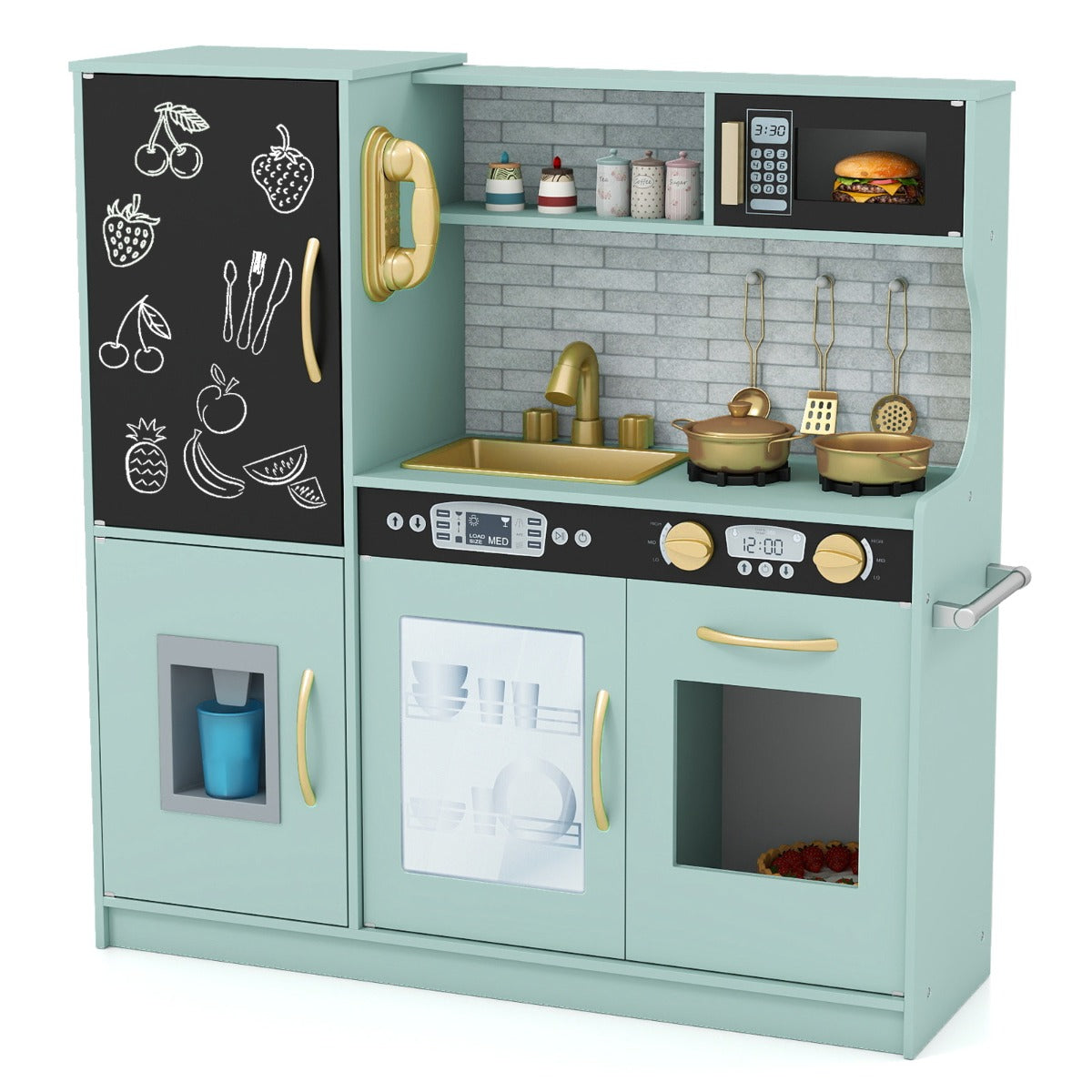 Livsk costway speelkeuken om mee te spelen keukenspeelset voor peuters met bord 82 x 24 x 80 cm groen