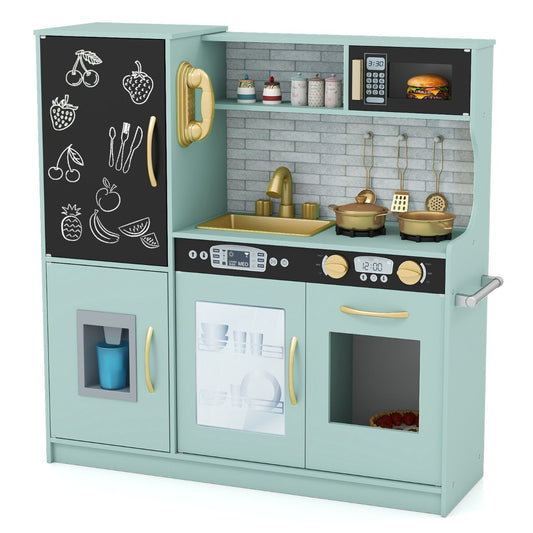 Livsk costway speelkeuken om mee te spelen keukenspeelset voor peuters met bord 82 x 24 x 80 cm groen