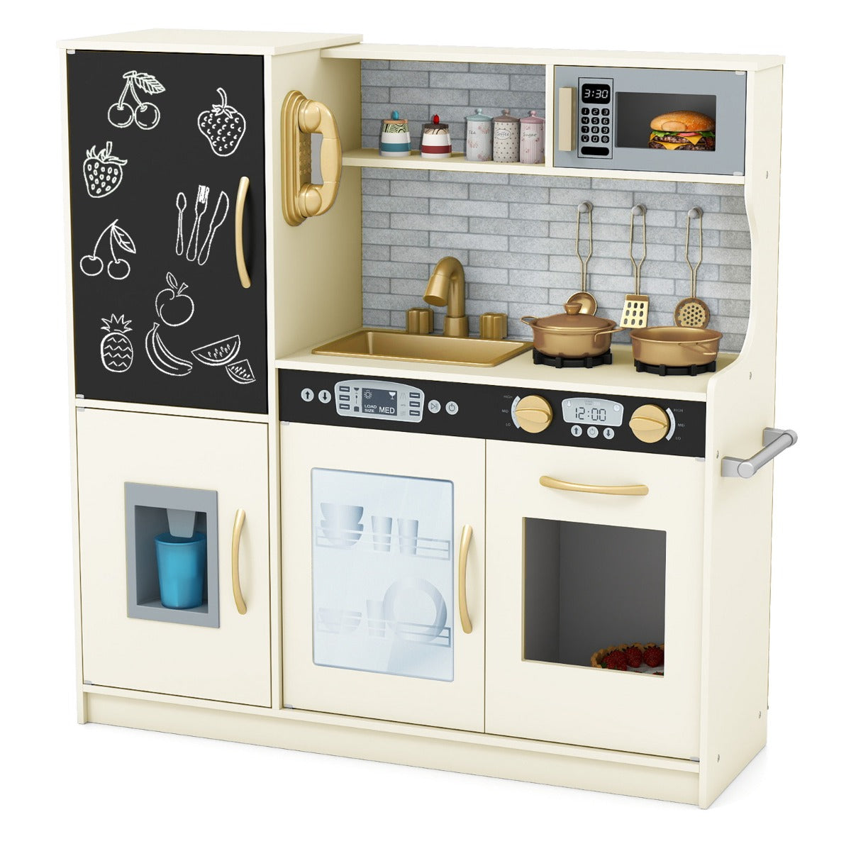 Livsk costway speelkeuken om mee te spelen keukenspeelset voor peuters met bord 82 x 24 x 80 cm wit