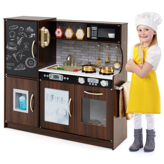 LIVSK Speelkeuken Voor Peuters - Compleet met Magnetron, Gootsteen en Geluiden - Inclusief Accessoires - 82 x 24 x 80 cm - Bruin
