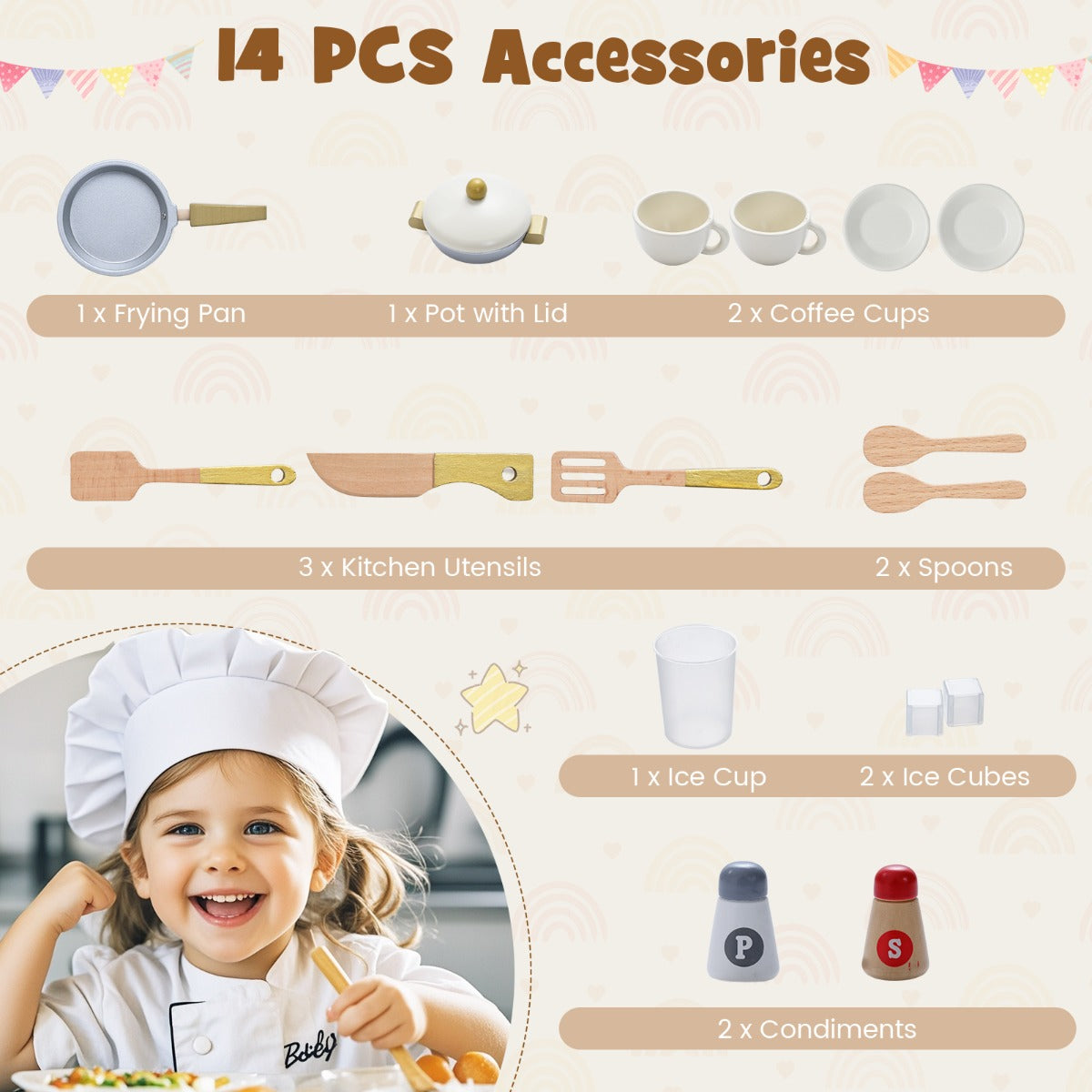 Livsk costway speelkeuken voor kinderen compleet met 14 accessoires 3