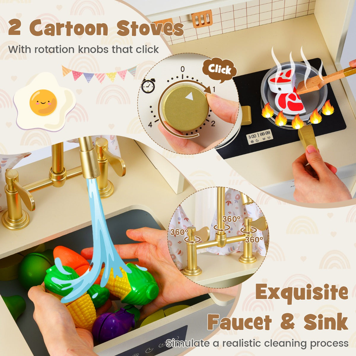 Livsk costway speelkeuken voor kinderen compleet met 14 accessoires 6