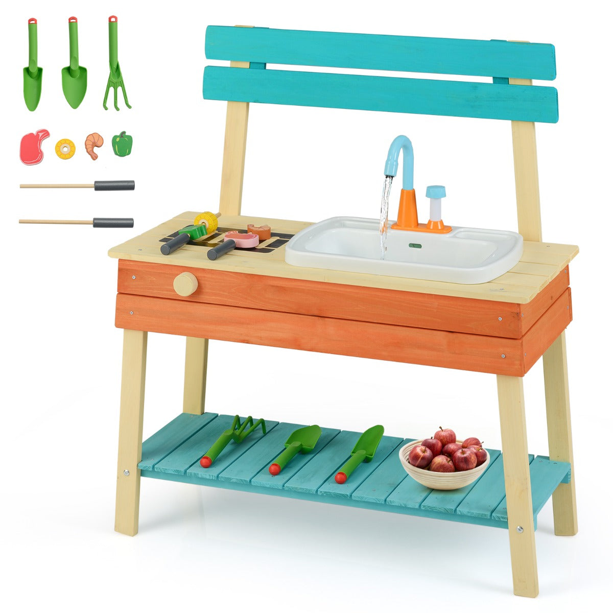 Livsk costway speelkeuken voor kinderen houten kinderkookset met voedingsmiddelen voor jongens en meisjes van 3 8 jaar 1 1