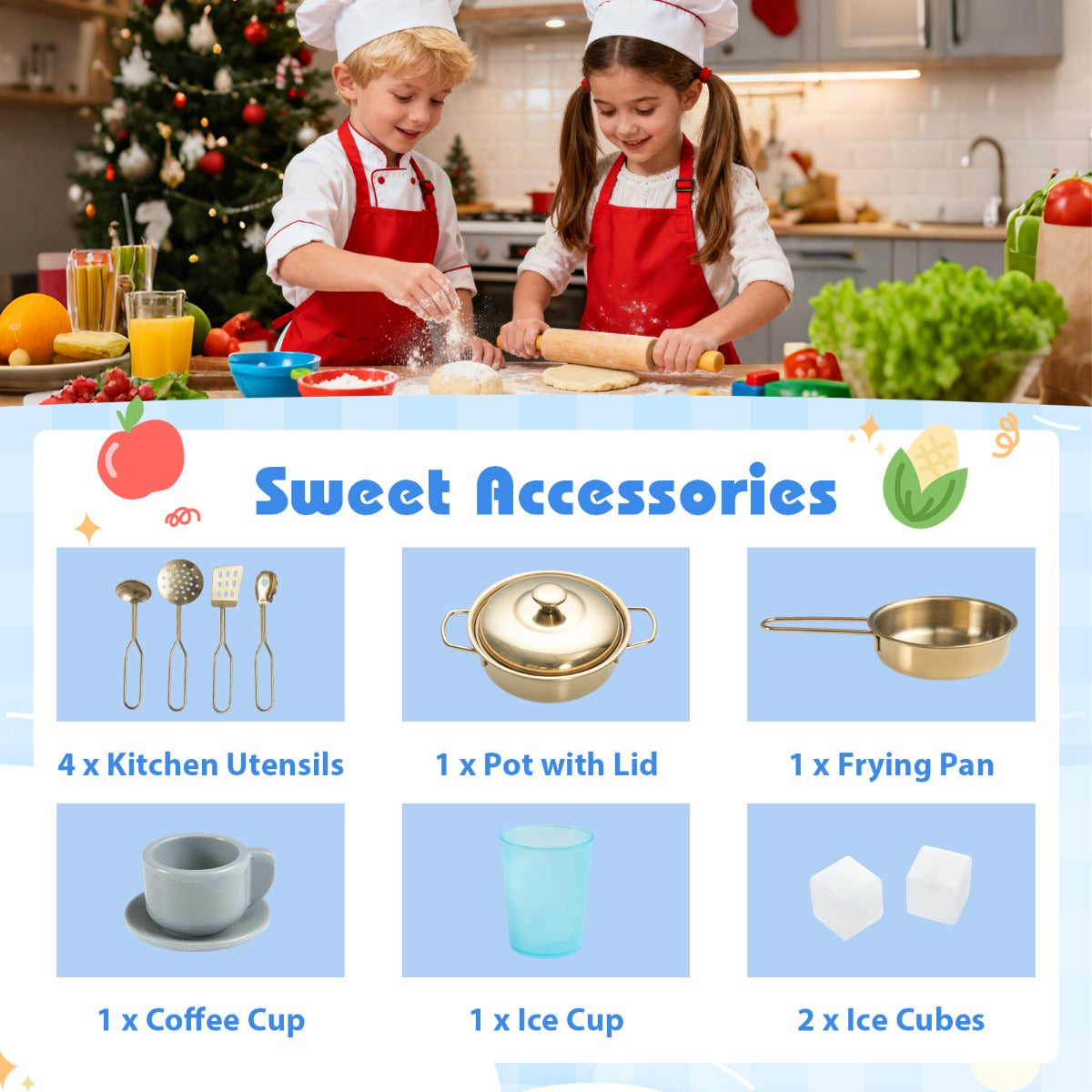 Livsk costway speelkeuken voor kinderen speelgoedkeuken voor kinderen met kookplaat 3 1