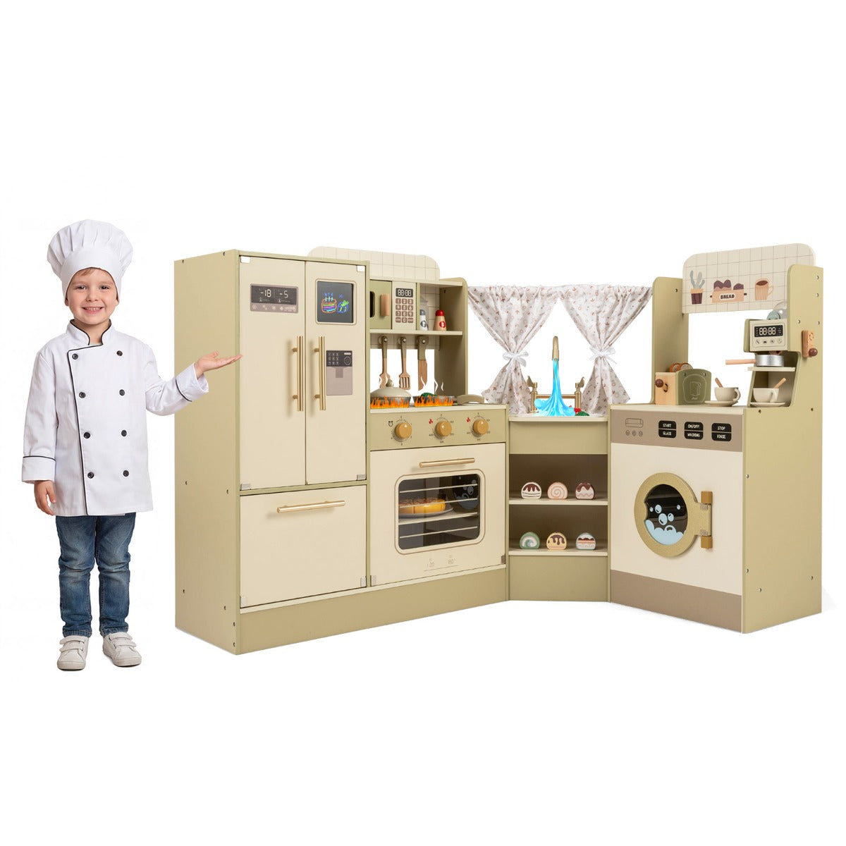 Livsk costway speelkeuken voor kinderen speelkeukenset houten keuken voor jongens en meisjes vanaf 3 jaar