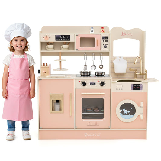 Livsk costway speelkeuken voor kinderen speelkeukenset voor kinderen houten speelkeuken voor meisjes en jongens vanaf 3 jaar roze