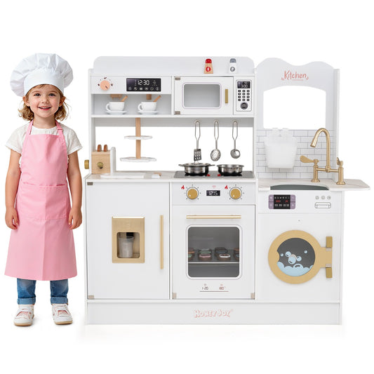 Livsk costway speelkeuken voor kinderen speelkeukenset voor kinderen houten speelkeuken voor meisjes en jongens vanaf 3 jaar wit