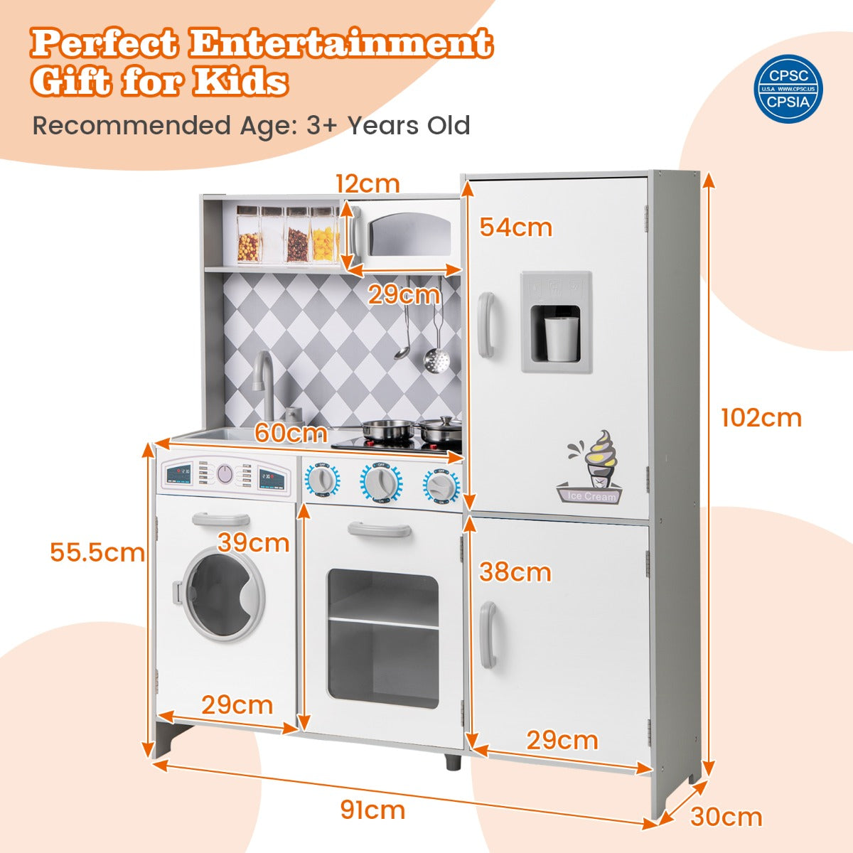LIVSK Houten Speelkeuken voor Kinderen - Gootsteen, Oven, Magnetron, Ijsmaker - Met Geluidseffecten - Wit