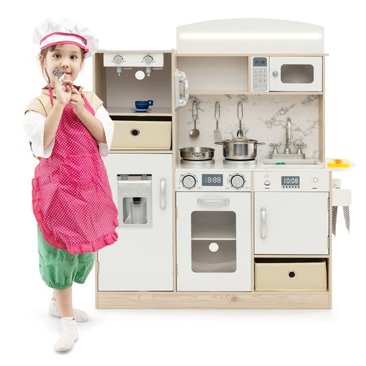 Livsk costway speelset kinderkamer afneembare stoffen manden en planken speelkeuken met koffiezetapparaat koelkast en talrijke accessoires