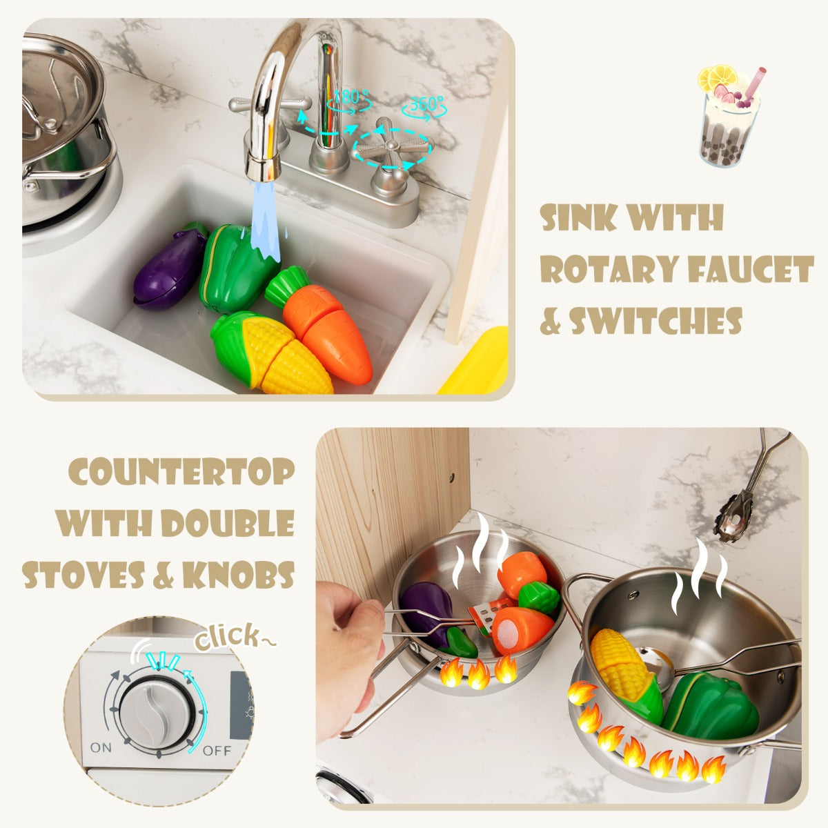Livsk costway speelset kinderkamer afneembare stoffen manden en planken speelkeuken met koffiezetapparaat koelkast en talrijke accessoires 5
