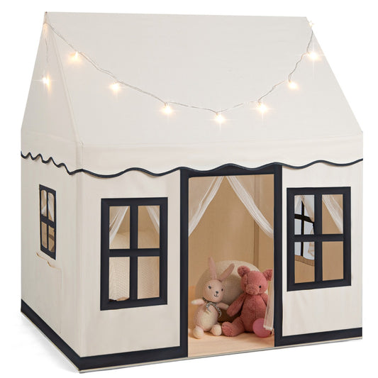 LIVSK Kinderspeeltent met Sterrenlichtslinger - Ruimte voor 3-4 Kinderen - Ademend - Stabiliteit - 121 x 101 x 137 cm - Beige
