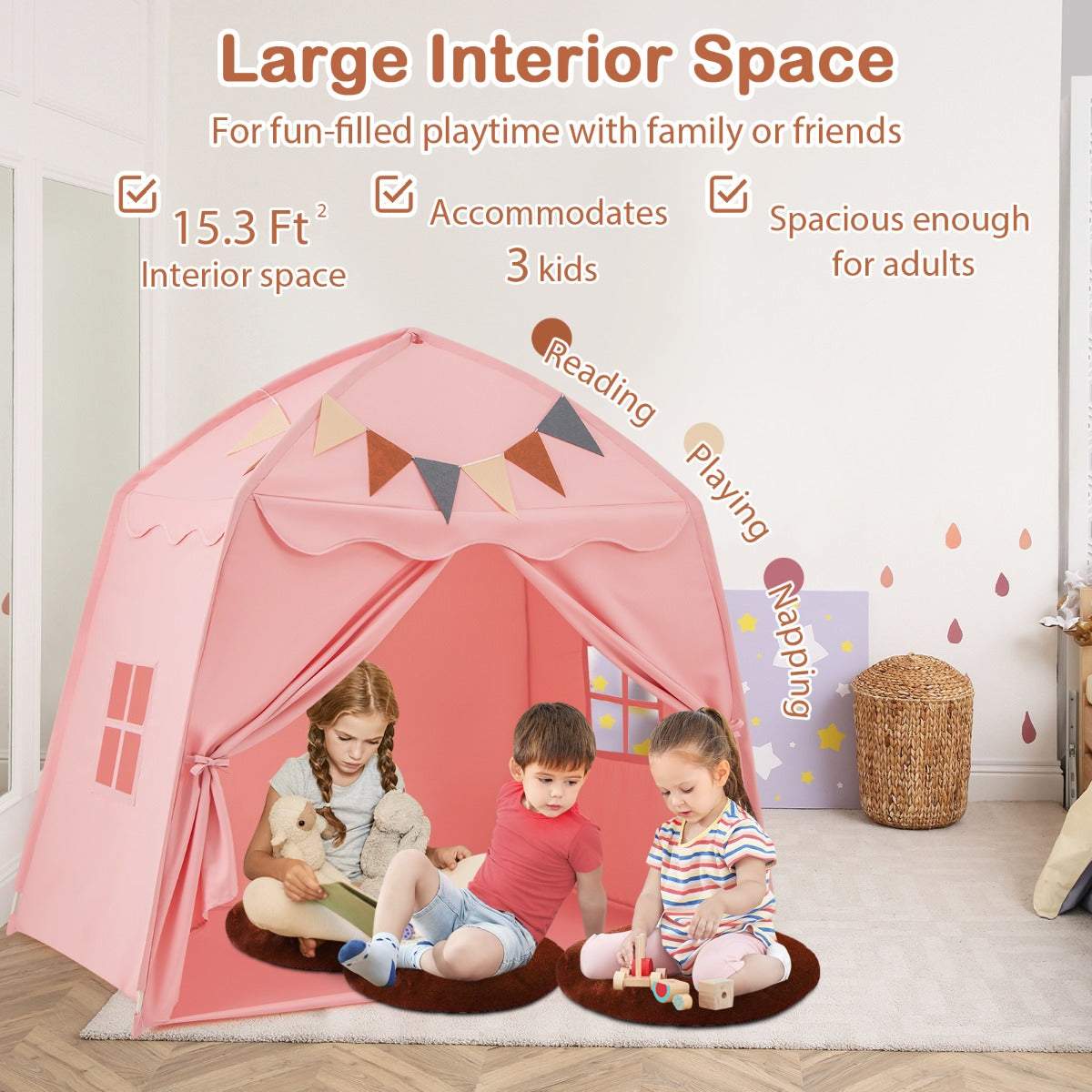 LIVSK Kinderspeeltent met Koordverlichting - Bohemienstijl - Voor 3 Kinderen - Eenvoudig op te zetten - 157 x 98 x 148 cm -