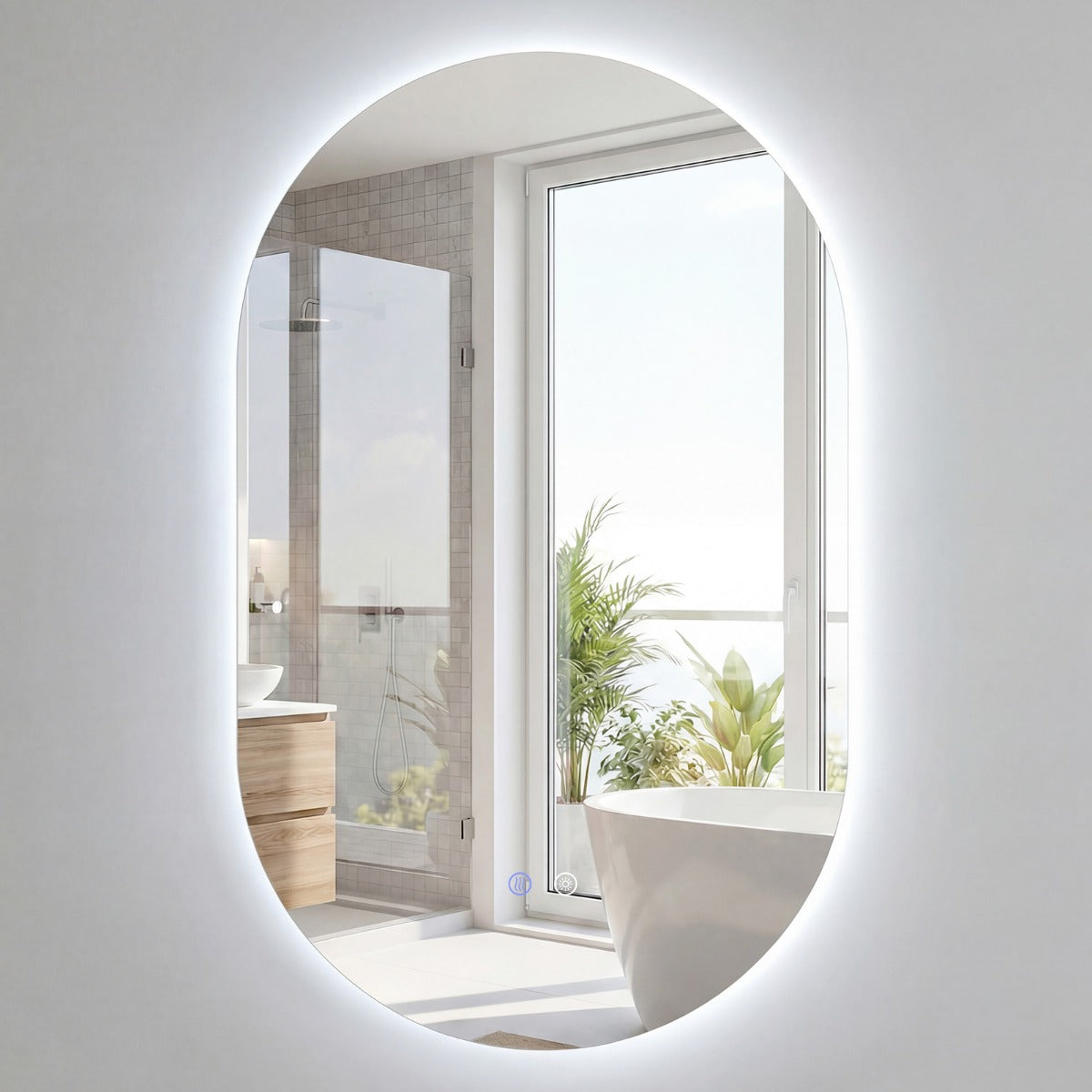Livsk costway spiegel met led onbreekbare ovale wandspiegel zonder lijst met instelbare kleurtemperatuur in 3 standen 90 x 55 cm 1