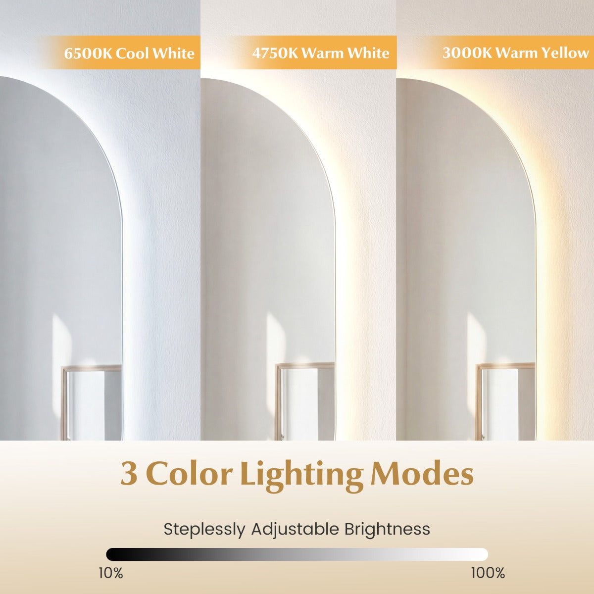 Livsk costway spiegel met led onbreekbare ovale wandspiegel zonder lijst met instelbare kleurtemperatuur in 3 standen 90 x 55 cm