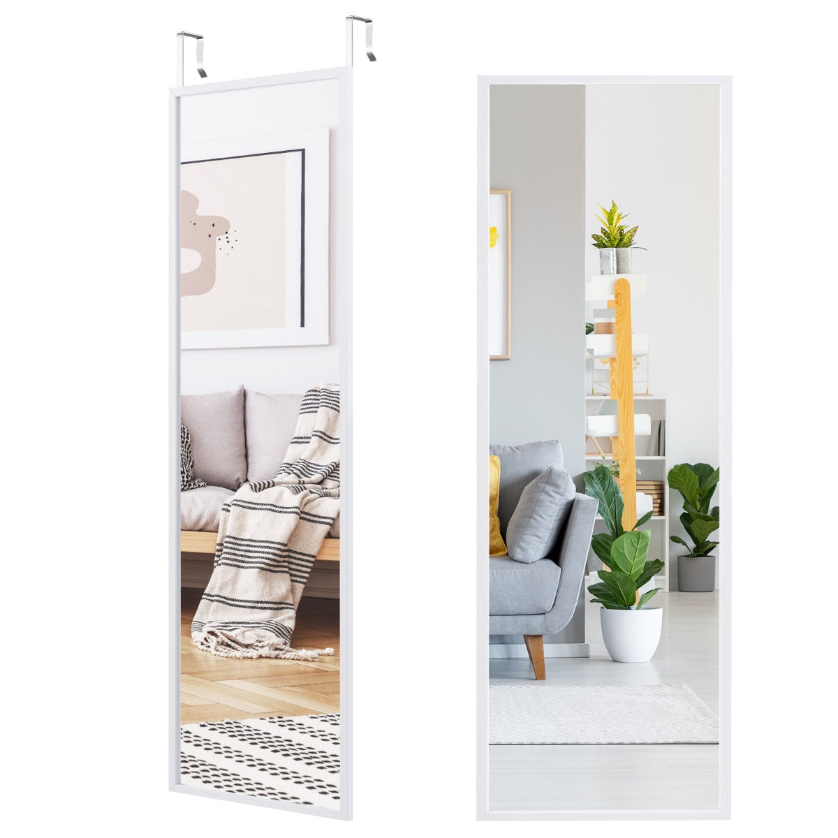 LIVSK Verstelbare Volledige Lengte Spiegel - Wand/Deur - HD Onbreekbaar Glas - Modern IJzeren Frame - 107 x 36,5 cm - Wit