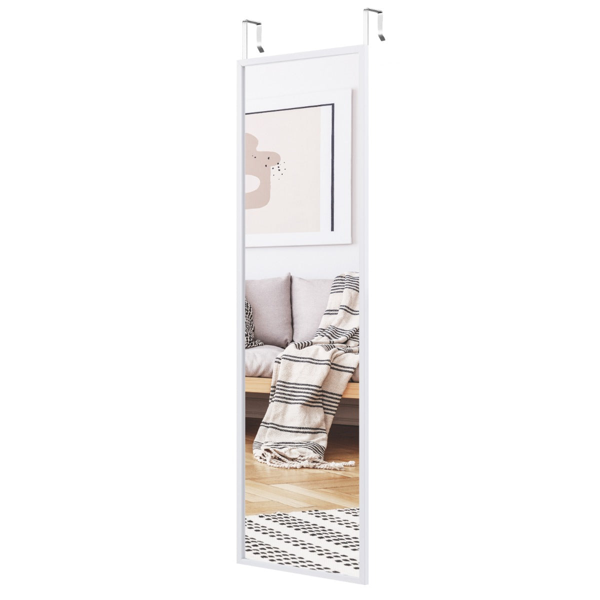 LIVSK Verstelbare Volledige Lengte Spiegel - Wand/Deur - HD Onbreekbaar Glas - Modern IJzeren Frame - 107 x 36,5 cm - Wit