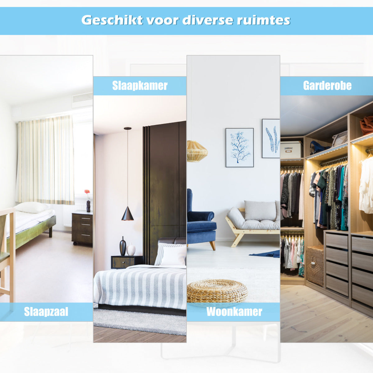 LIVSK Verstelbare Volledige Lengte Spiegel - Wand/Deur - HD Onbreekbaar Glas - Modern IJzeren Frame - 107 x 36,5 cm - Wit