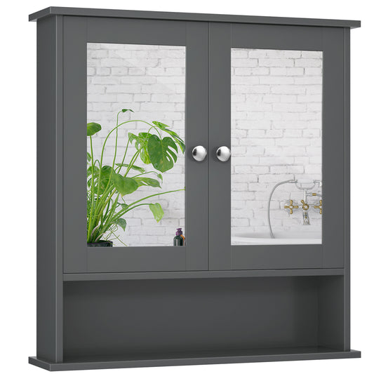 LIVSK Wandkast met Spiegels - Verstelbare Planken - Duurzaam MDF - Magnetische Deurvangers - 56,5 x 13,5 x 58,5 cm - Grijs