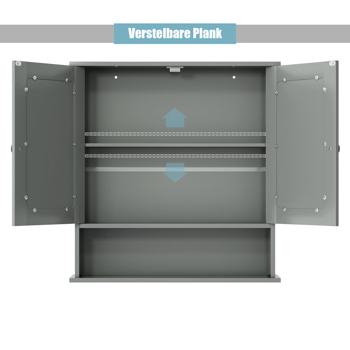LIVSK Wandkast met Spiegels - Verstelbare Planken - Duurzaam MDF - Magnetische Deurvangers - 56,5 x 13,5 x 58,5 cm - Grijs