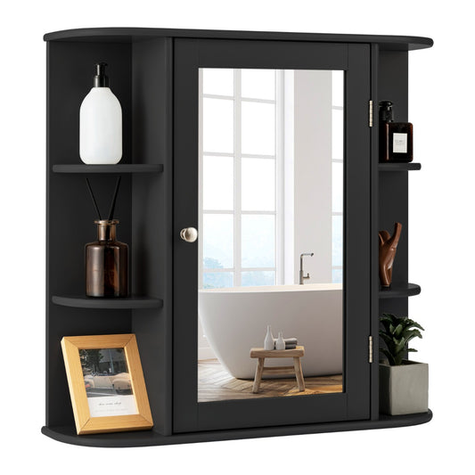 LIVSK Badkamerkast - Wandgemonteerd met 6 Open Compartimenten - Verstelbare Plank - MDF - 66 x 17 x 62 cm - Zwart