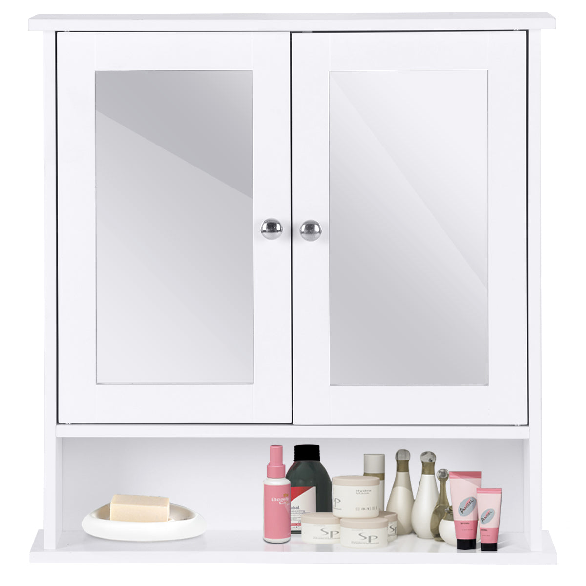 LIVSK Wandkast met Spiegels - Verstelbare Plank - Magnetische Deurvangers - Ruimtebesparend - 56 x 13 x 58 cm - Wit