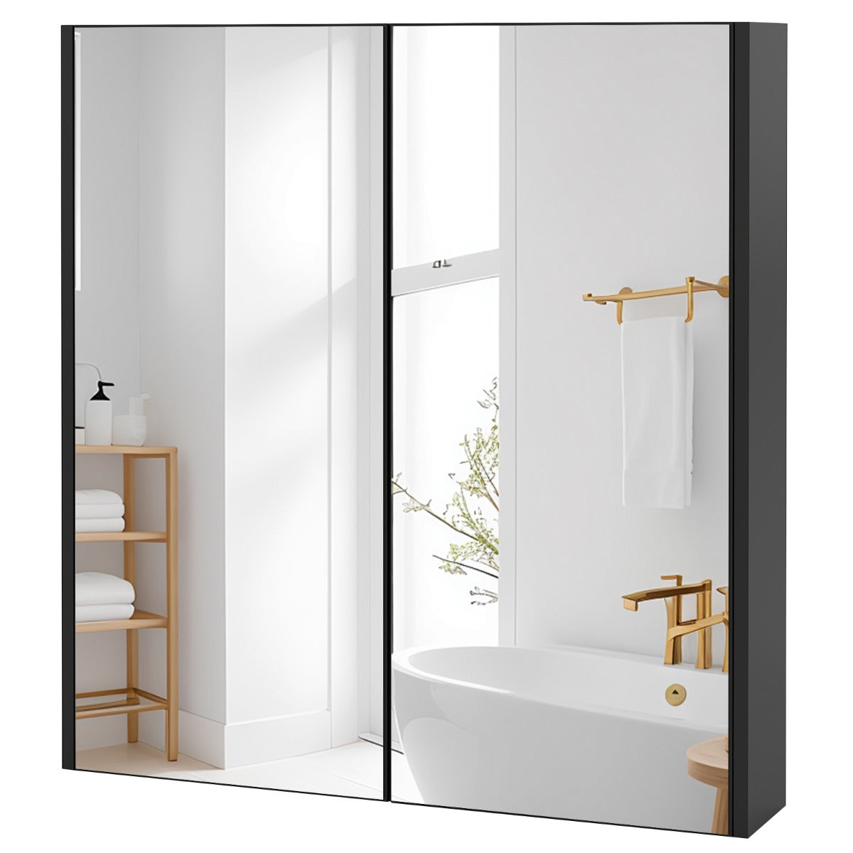 Livsk costway spiegelkast met dubbele deuren 62 x 65 cm badkamerwandkast met dubbele spiegeldeuren 1 1