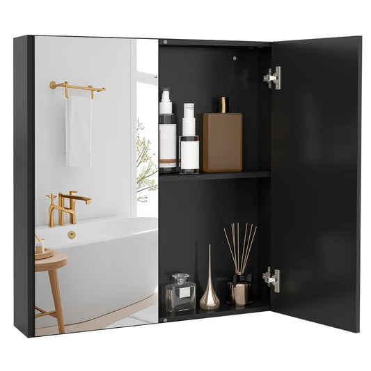 Livsk costway spiegelkast met dubbele deuren 62 x 65 cm badkamerwandkast met dubbele spiegeldeuren