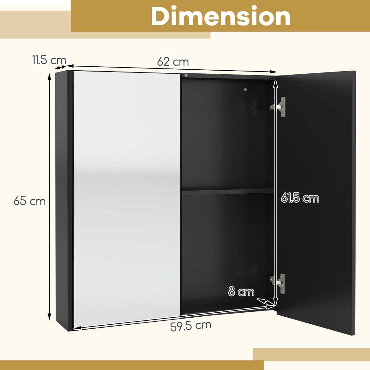 Livsk costway spiegelkast met dubbele deuren 62 x 65 cm badkamerwandkast met dubbele spiegeldeuren 2