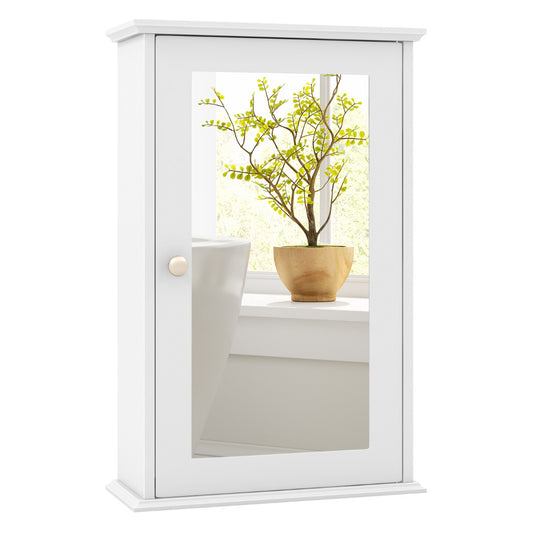 LIVSK Wandkast met Spiegel - In hoogte verstelbare planken - Ruimtebesparend ontwerp - Duurzaam MDF - 34 x 15 x 53 cm - Wit