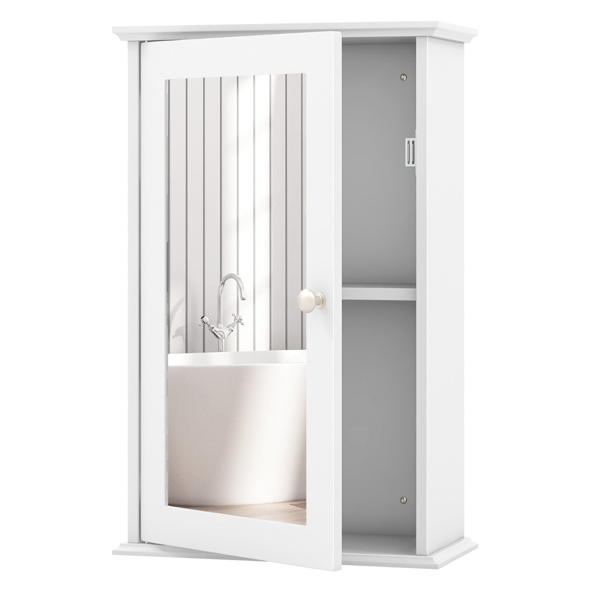 LIVSK Wandkast met Spiegel - In hoogte verstelbare planken - Ruimtebesparend ontwerp - Duurzaam MDF - 34 x 15 x 53 cm - Wit