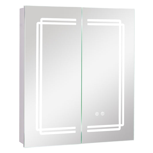 LIVSK Badkamerspiegelkast met LED-verlichting - Traploos Dimbaar - Anti-Condens - Laadstation - Aluminium - Wit