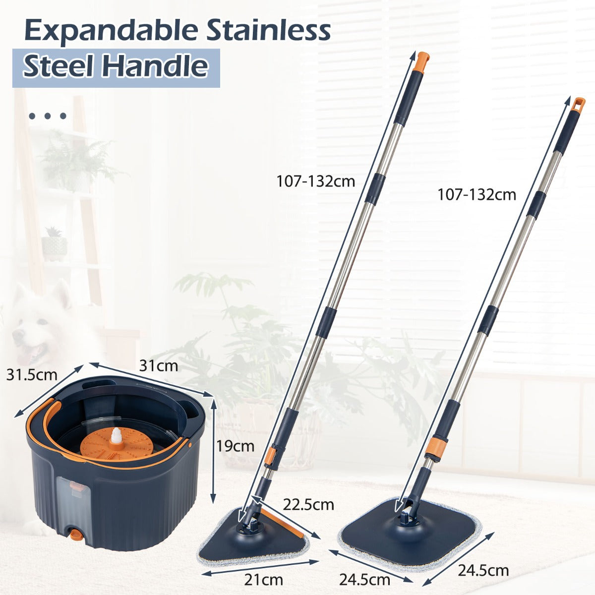 LIVSK Spinmop- en Emmerset - Scheidt Schoon en Vuil Water - 360° Draaibare Dweilkoppen - Kamreinigers - Blauw