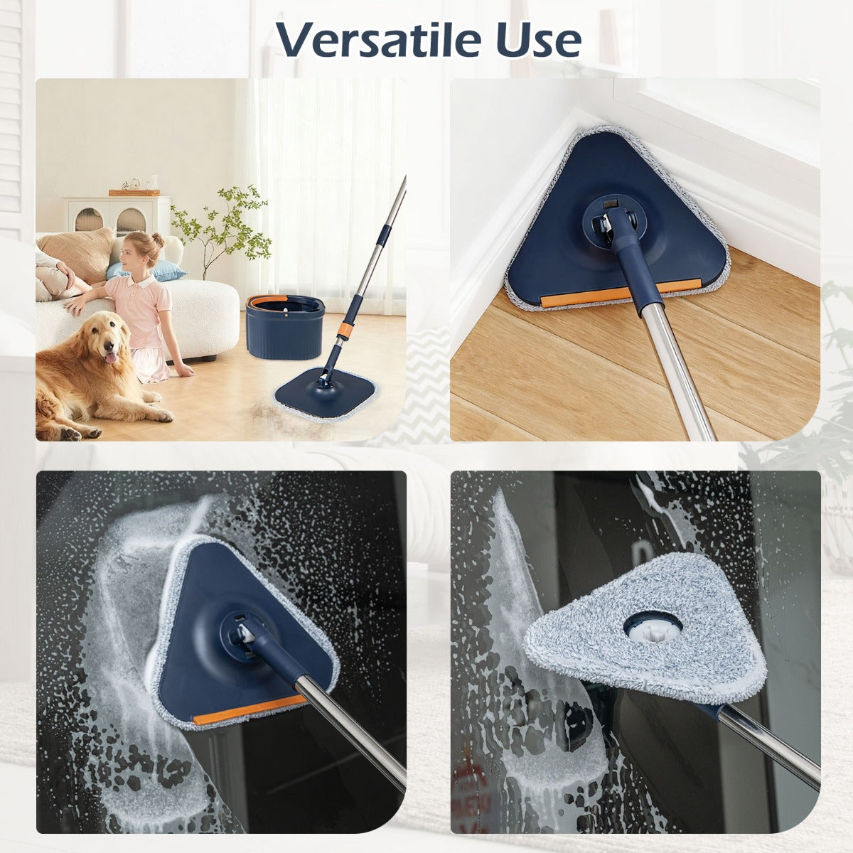 LIVSK Spinmop- en Emmerset - Scheidt Schoon en Vuil Water - 360° Draaibare Dweilkoppen - Kamreinigers - Blauw