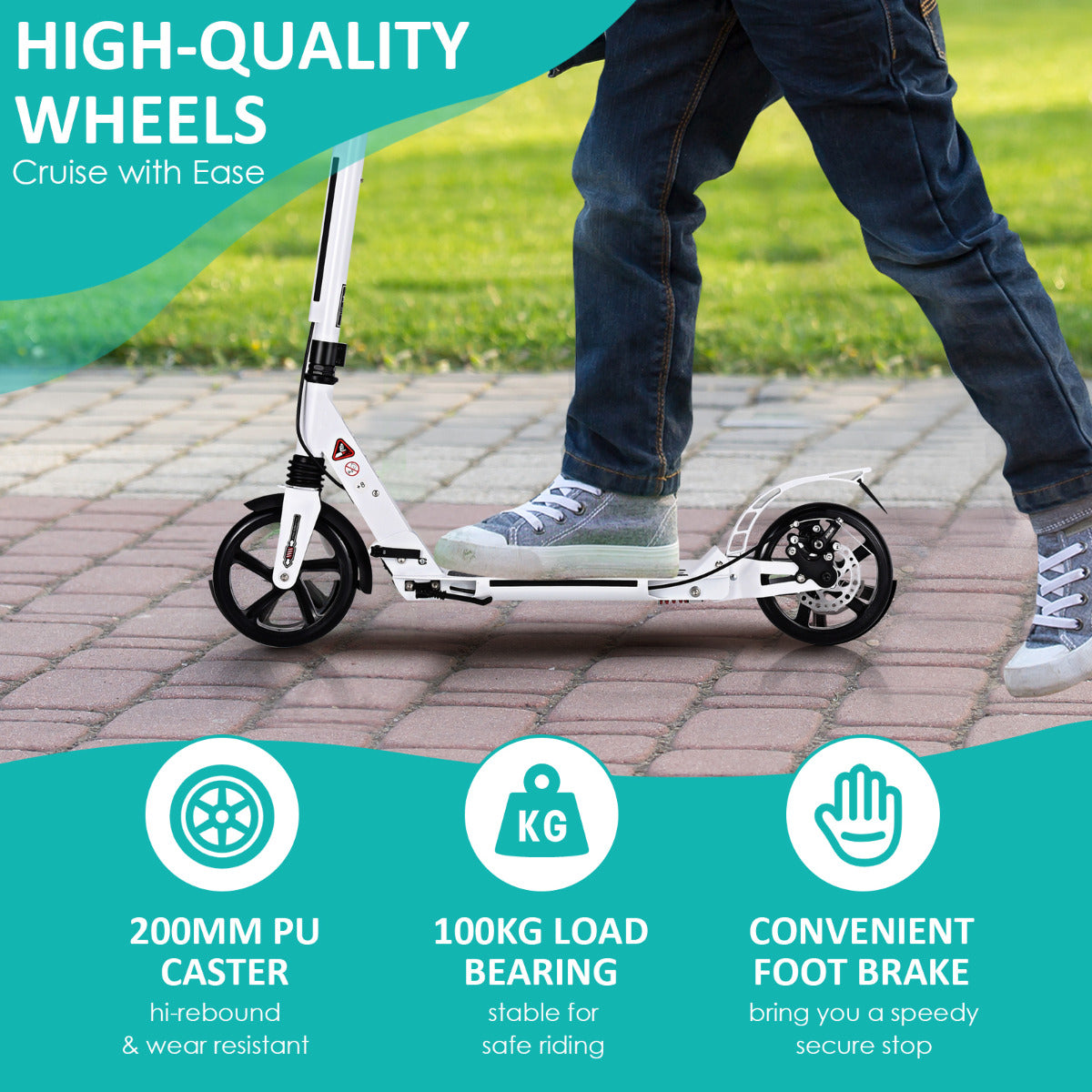 LIVSK Sportstep voor Kinderen - Verstelbaar Stuur - Opvouwbaar - Grote 200mm Wielen - Tot 100 kg - Wit