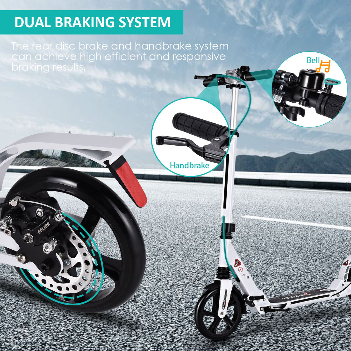 LIVSK Sportstep voor Kinderen - Verstelbaar Stuur - Opvouwbaar - Grote 200mm Wielen - Tot 100 kg - Wit