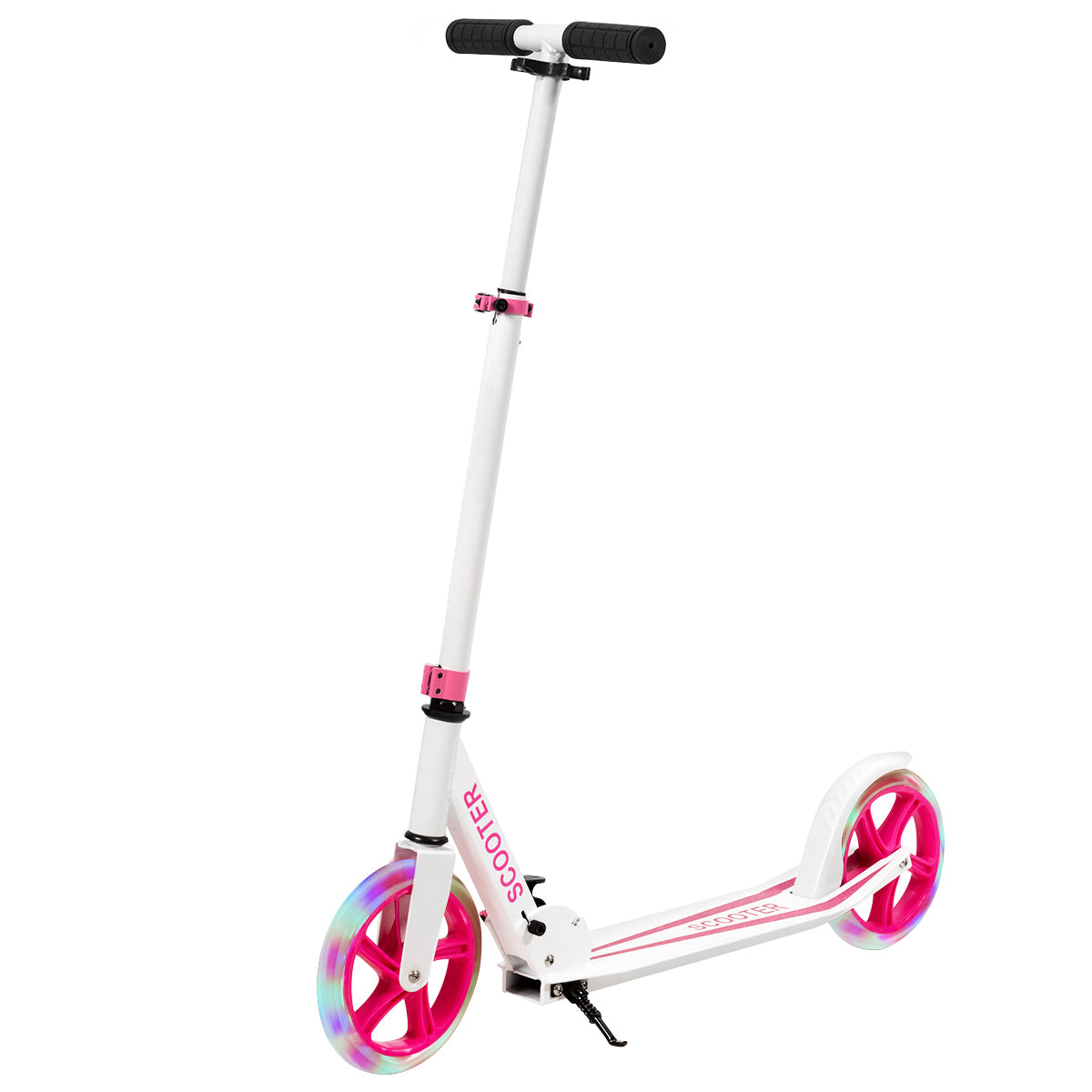LIVSK Opvouwbare Sportstep - Verstelbaar Stuur - LED-lampjes - Aluminium - Draagvermogen tot 100 kg - Lichtgewicht - Roze