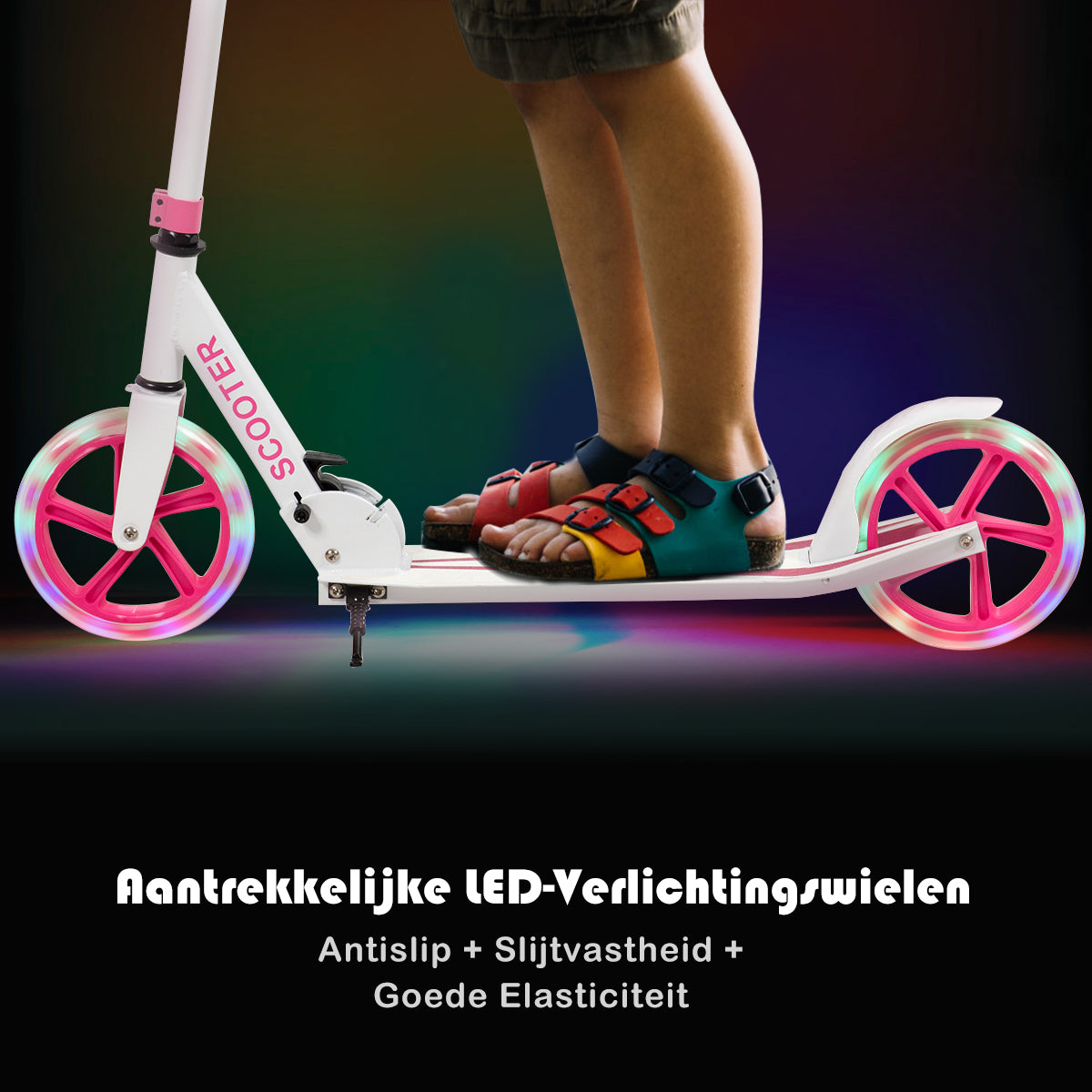 LIVSK Opvouwbare Sportstep - Verstelbaar Stuur - LED-lampjes - Aluminium - Draagvermogen tot 100 kg - Lichtgewicht - Roze