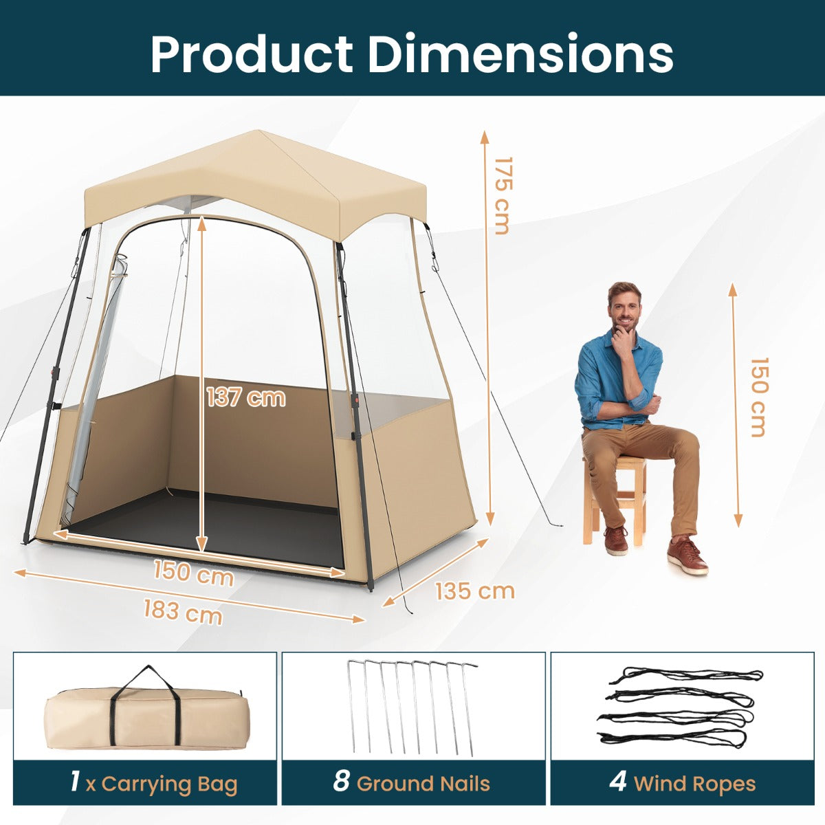 LIVSK Kampeertent - Waterdicht Oxford - materiaal - Inclusief Draagtas en Accessoires - Geschikt voor - 20℃ - 183 x 135 x 175 cm
