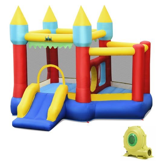 LIVSK Springkasteel met Basketbalkorf - 2 Springgebieden - Glijbaan - 100 Ballen - Inclusief Pomp - Voor 3 Kinderen - Multikleur