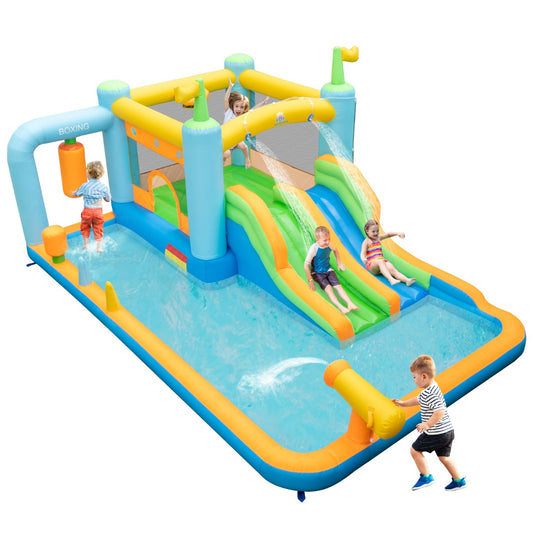 LIVSK Opblaasbaar Waterpark met Glijbanen - Springgedeelte, Basketballen, Watergevechten - Voor Kinderen 3-10 jaar - 503 x 348 x
