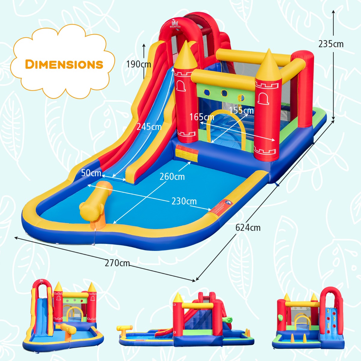 LIVSK 9-in-1 Opblaasbaar Springkasteel - Waterglijbaan - Inclusief 50 Ballen - Veilig en Duurzaam - 624 x 270 x 235 cm -