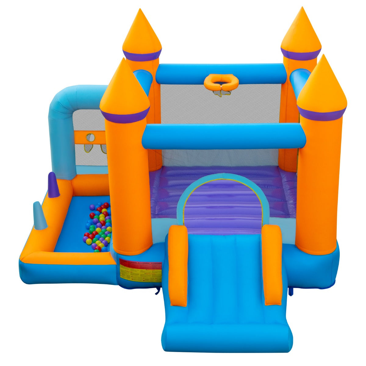 LIVSK 5-in-1 Springkasteel met Ventilator - Glijbaan - Ballenbad - Basketbalnet - Voor Kinderen - 337 x 325 x 256 cm - Multikleur