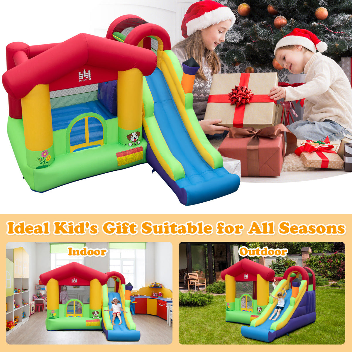 Livsk costway springkasteel met ventilator lange glijbaan klimwand basketbalkorf en speelballen springkasteel voor kinderen 325 x 290 x 225 cm